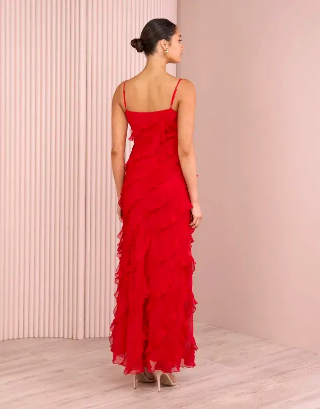 Azzurielle Penelope Ruffle Red Maxi Dress Size 8 - Image 3