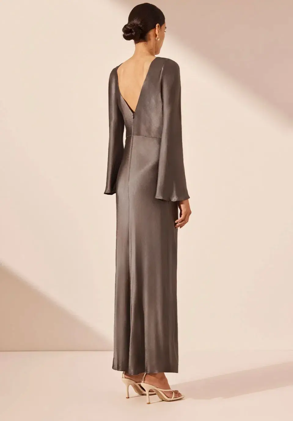 Shona Joy La Lune Flared Sleeve Side Split Midi Dress - Graphite Grey size 8 - Image 3