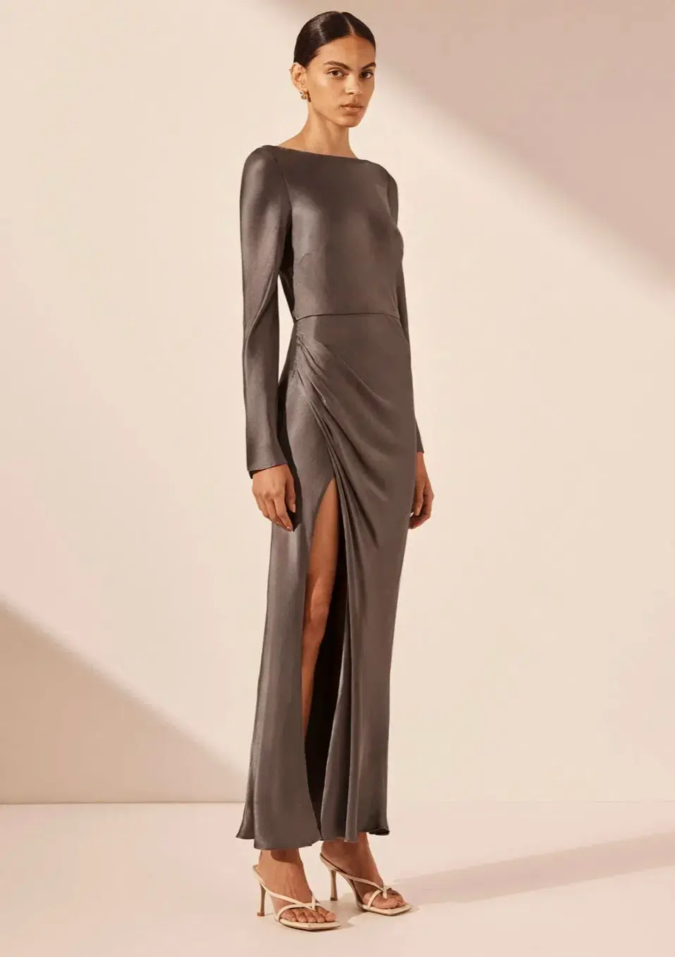 Shona Joy La Lune Flared Sleeve Side Split Midi Dress - Graphite Grey size 8 for rent on The Volte - main image