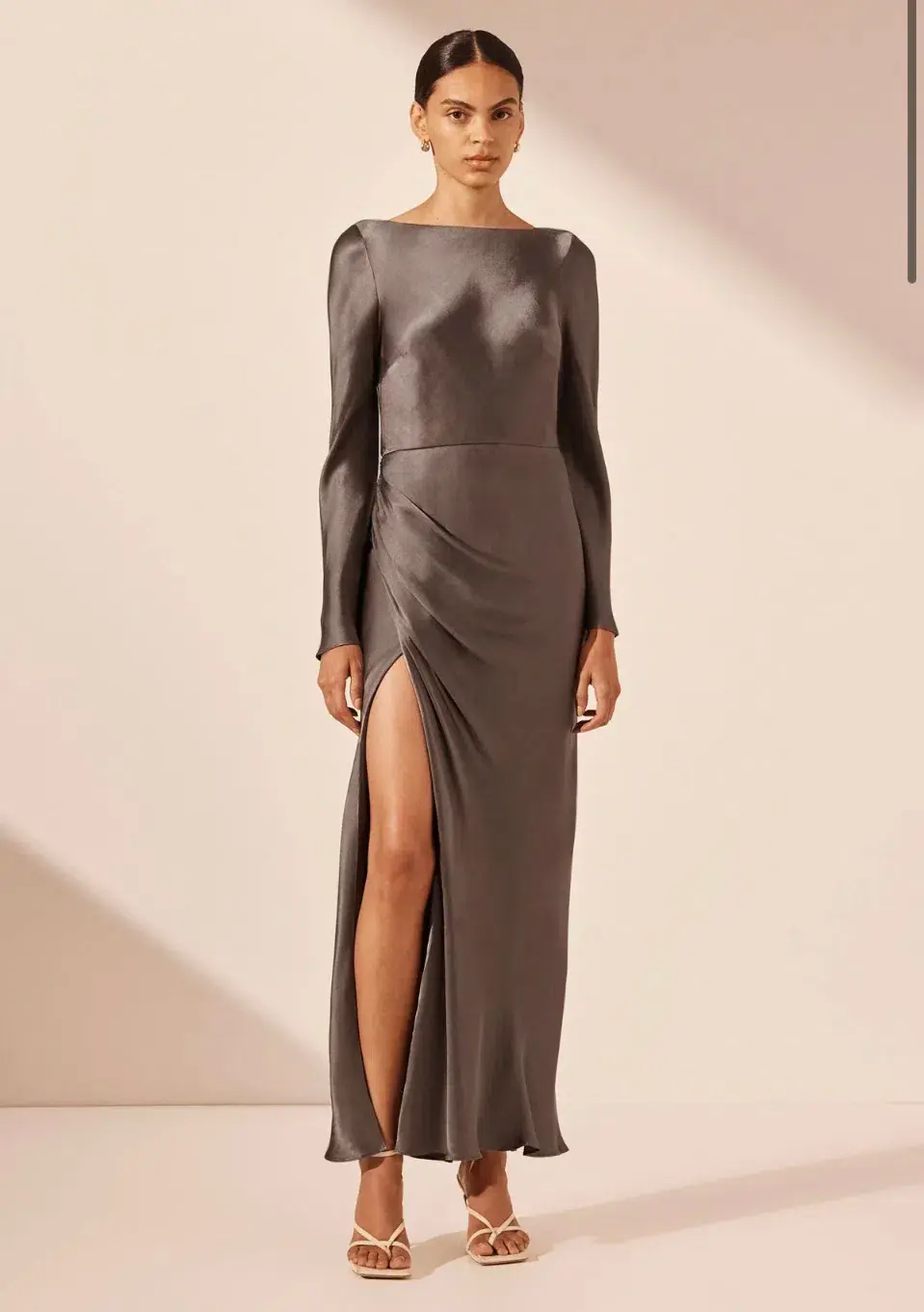 Shona Joy La Lune Flared Sleeve Side Split Midi Dress - Graphite Grey size 8 for rent on The Volte - main image