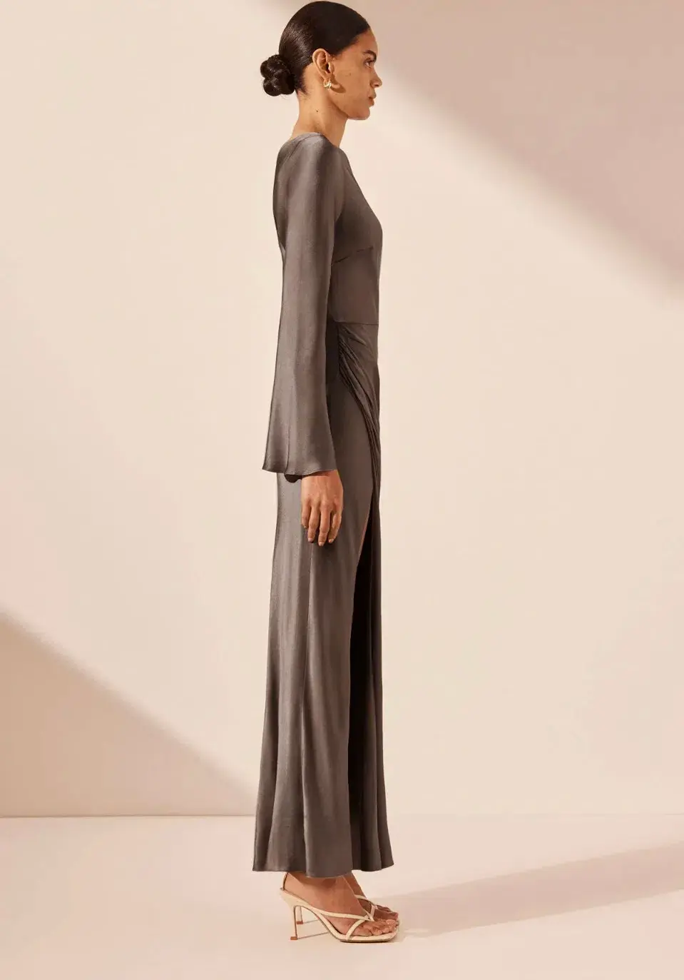 Shona Joy La Lune Flared Sleeve Side Split Midi Dress - Graphite Grey size 8 for rent on The Volte - main image