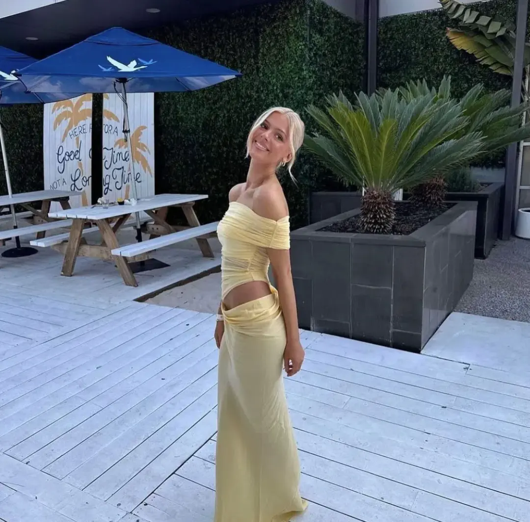 BENNI. Nico Off Shoulder Maxi Dress Butter Size S/AU 8 for rent on The Volte - main image