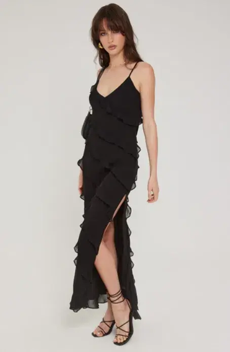 Perfect Stranger Chiffon Ruffle Maxi Dress black size 8 - Image 3