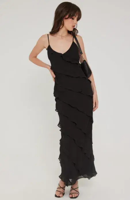 Perfect Stranger Chiffon Ruffle Maxi Dress black size 8 - Image 2