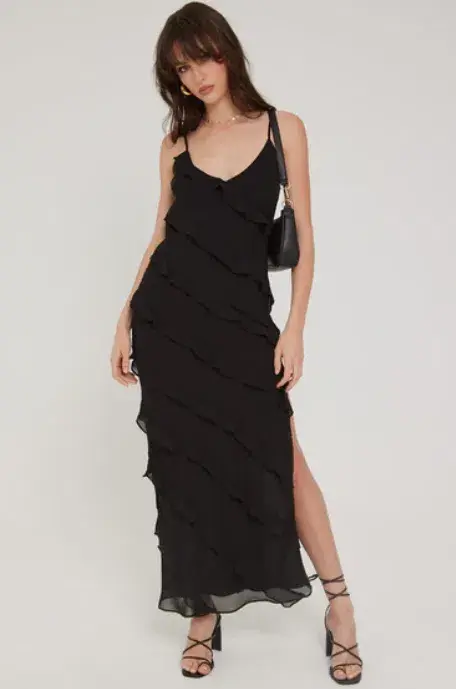 Perfect Stranger Chiffon Ruffle Maxi Dress black size 8 - Image 1