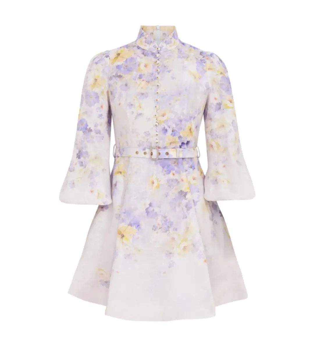Zimmermann The Crush Buttoned Mini Dress in Lilac Floral Size 1/Au 10  for rent on The Volte - main image