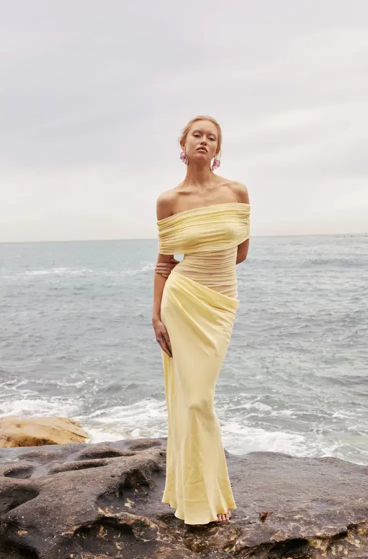 Benni Nico Off Shoulder Maxi Dress Yellow Size 8 - Image 4