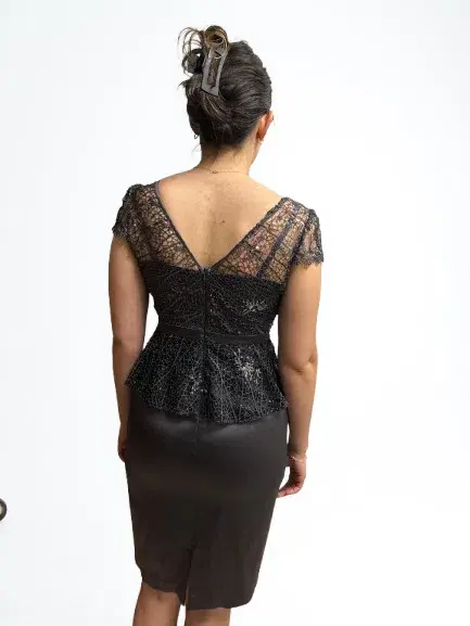 Anthea Crawford Sequin Lace Satin Dress Knee-length Grey Size Au 10 - Image 2