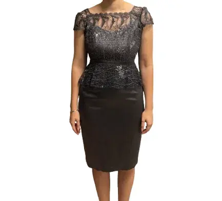 Anthea Crawford Sequin Lace Satin Dress Knee-length Grey Size Au 10 - Image 1
