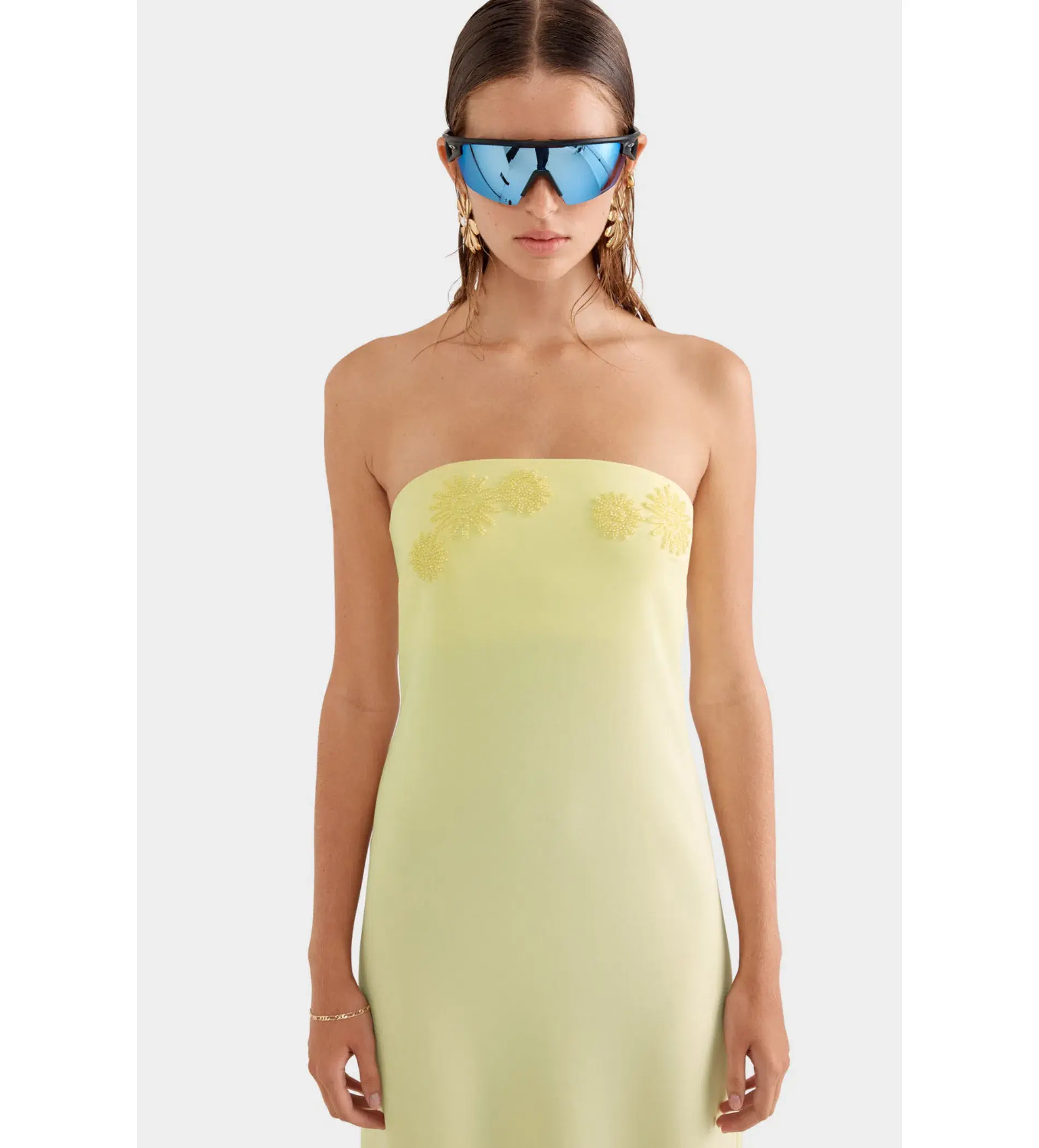 Venroy Beaded Strapless Maxi Dress Pastel Yellow Size 6  - Image 2