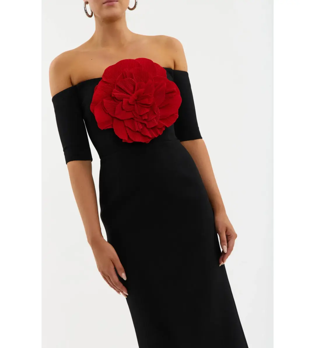 Rebecca Vallance Rhosen Off The Shoulder Midi Dress Black Size AU 8 for rent on The Volte - main image