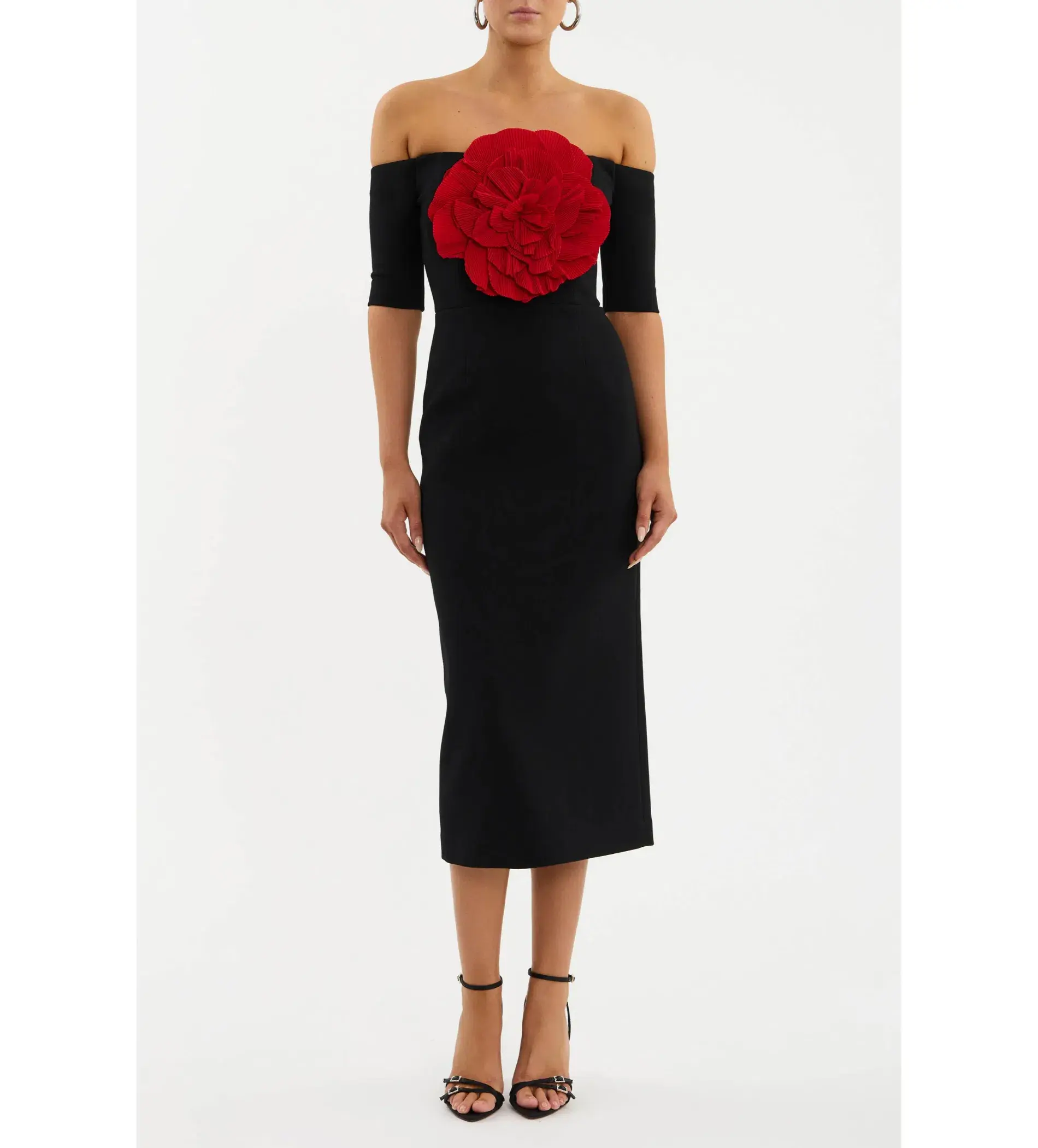 Rebecca Vallance Rhosen Off The Shoulder Midi Dress Black Size AU 8 - Image 1