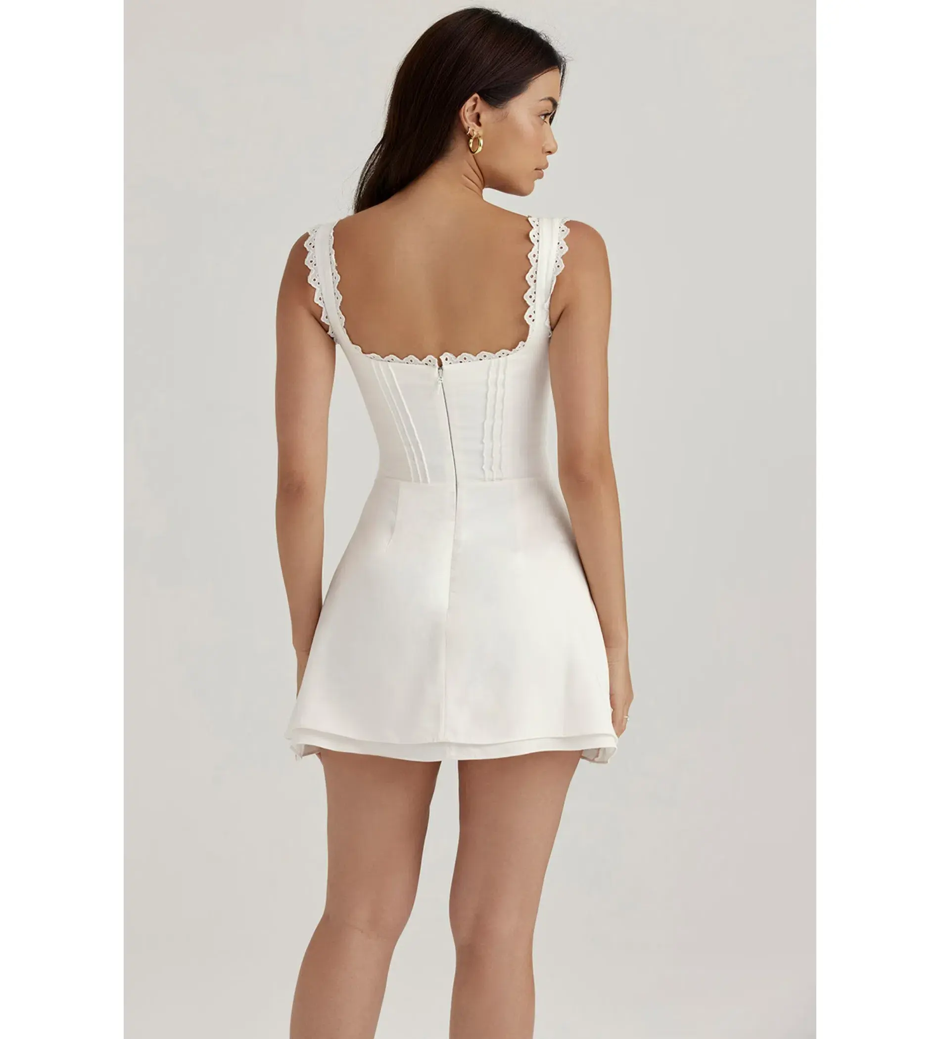 House Of CB Tilly Pin Tuck Mini Dress White Size XS / AU 6 - Image 3
