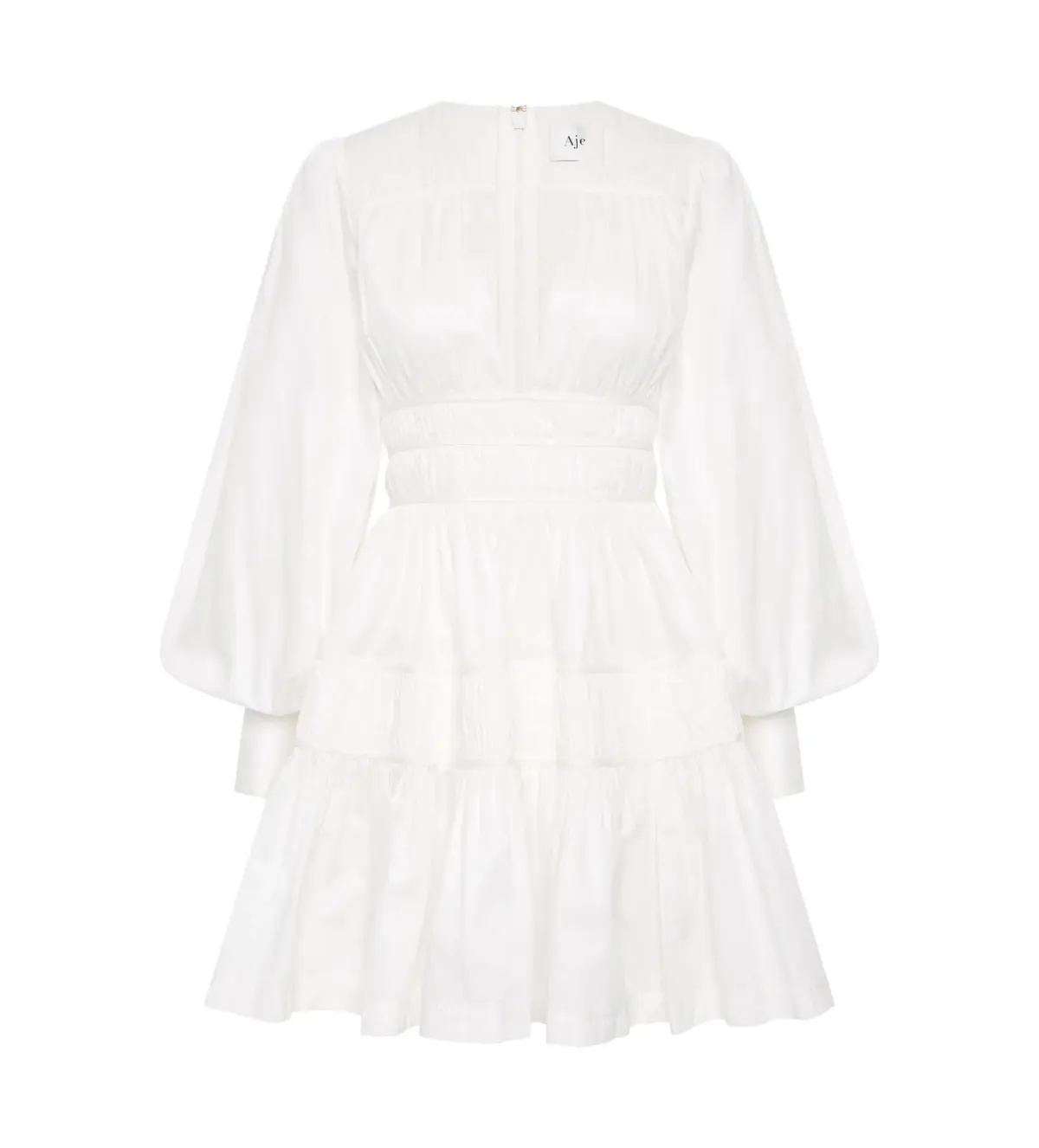 Aje Fallingwater Ruched Mini Dress in Ivory Size AU 14 - Image 5