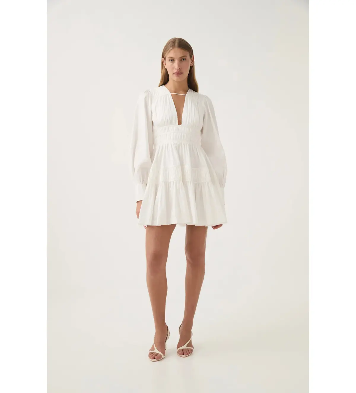 Aje Fallingwater Ruched Mini Dress in Ivory Size AU 14 - Image 1