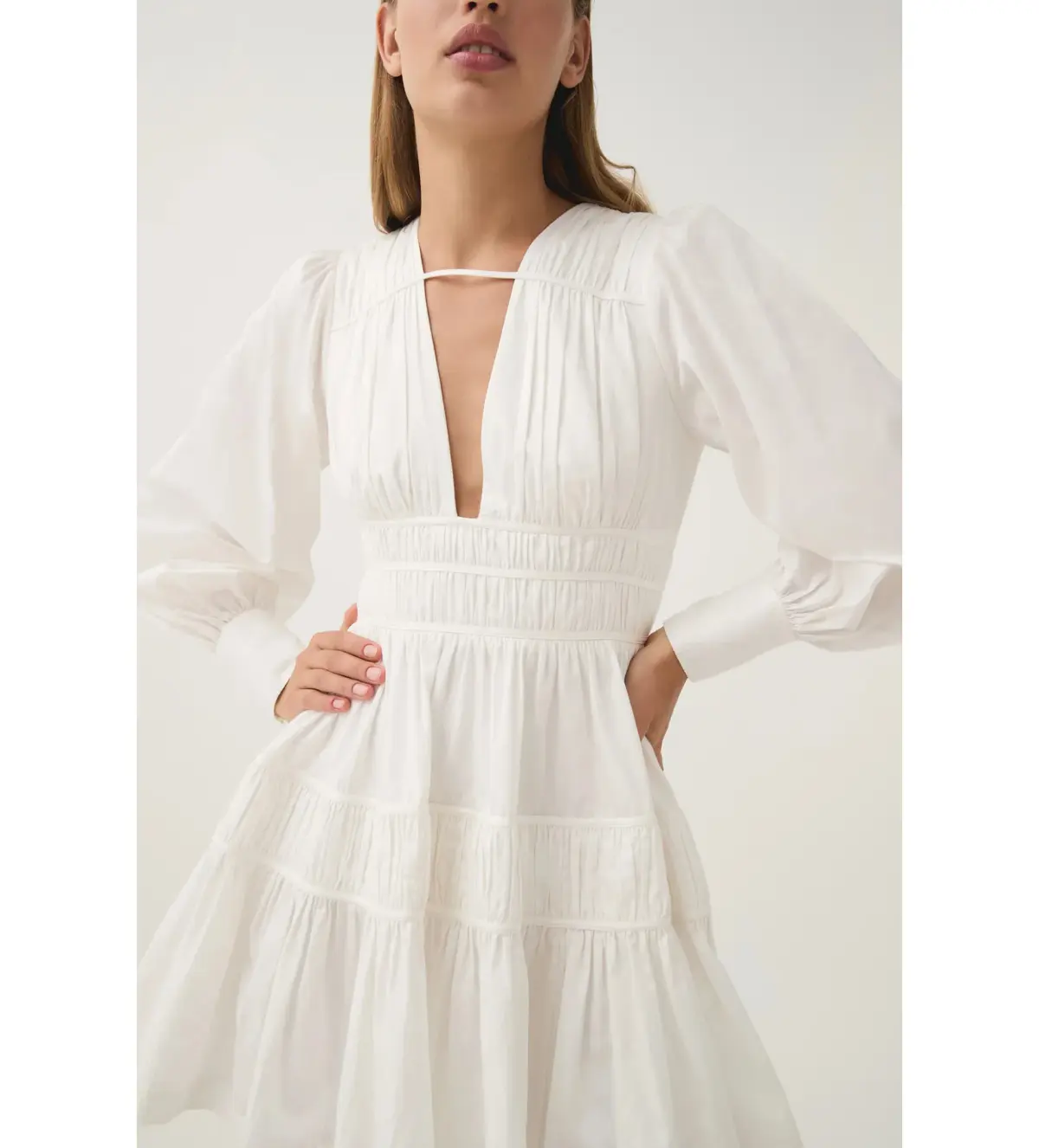 Aje Fallingwater Ruched Mini Dress in Ivory Size AU 14 - Image 3