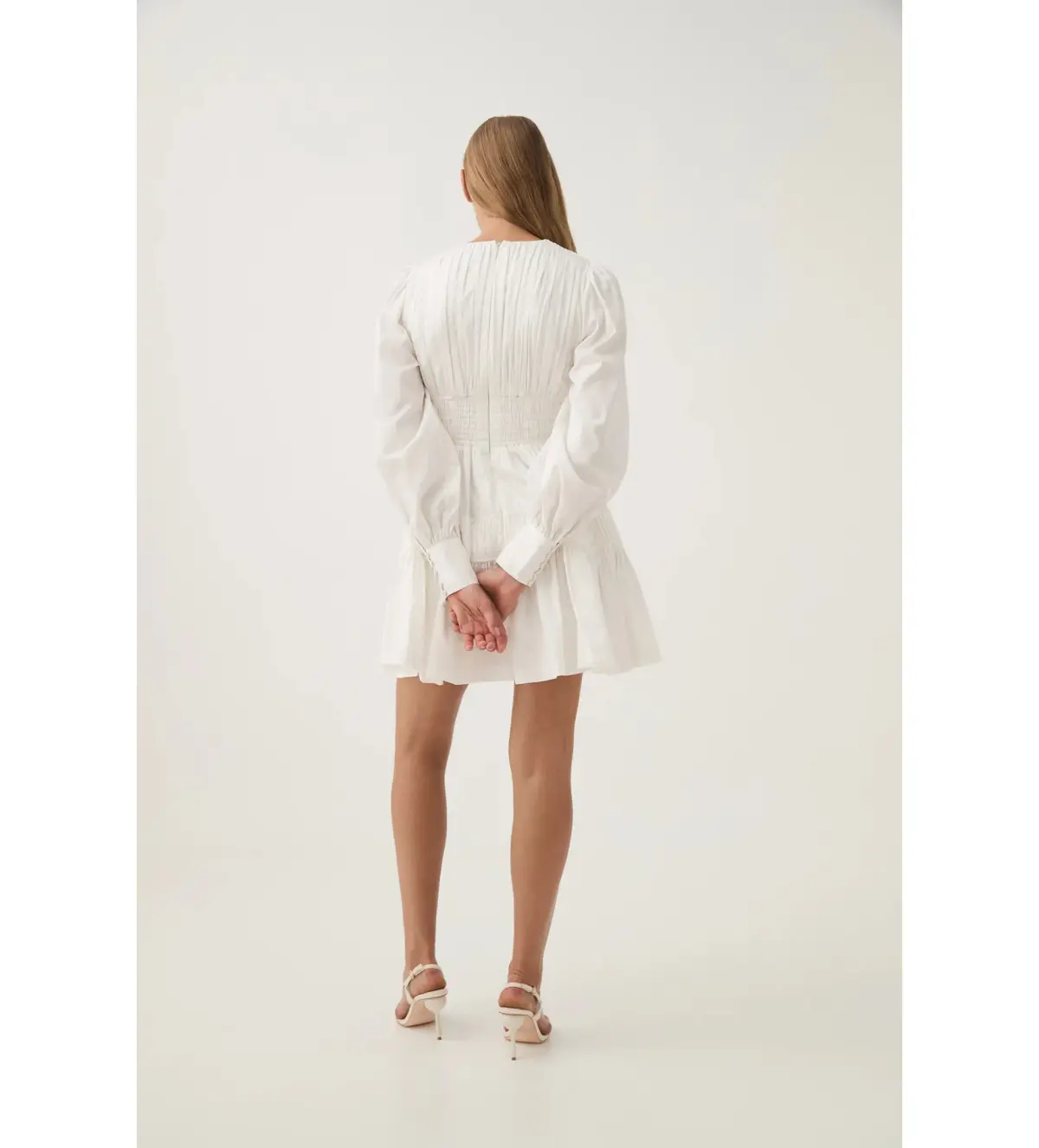 Aje Fallingwater Ruched Mini Dress in Ivory Size AU 14 - Image 4