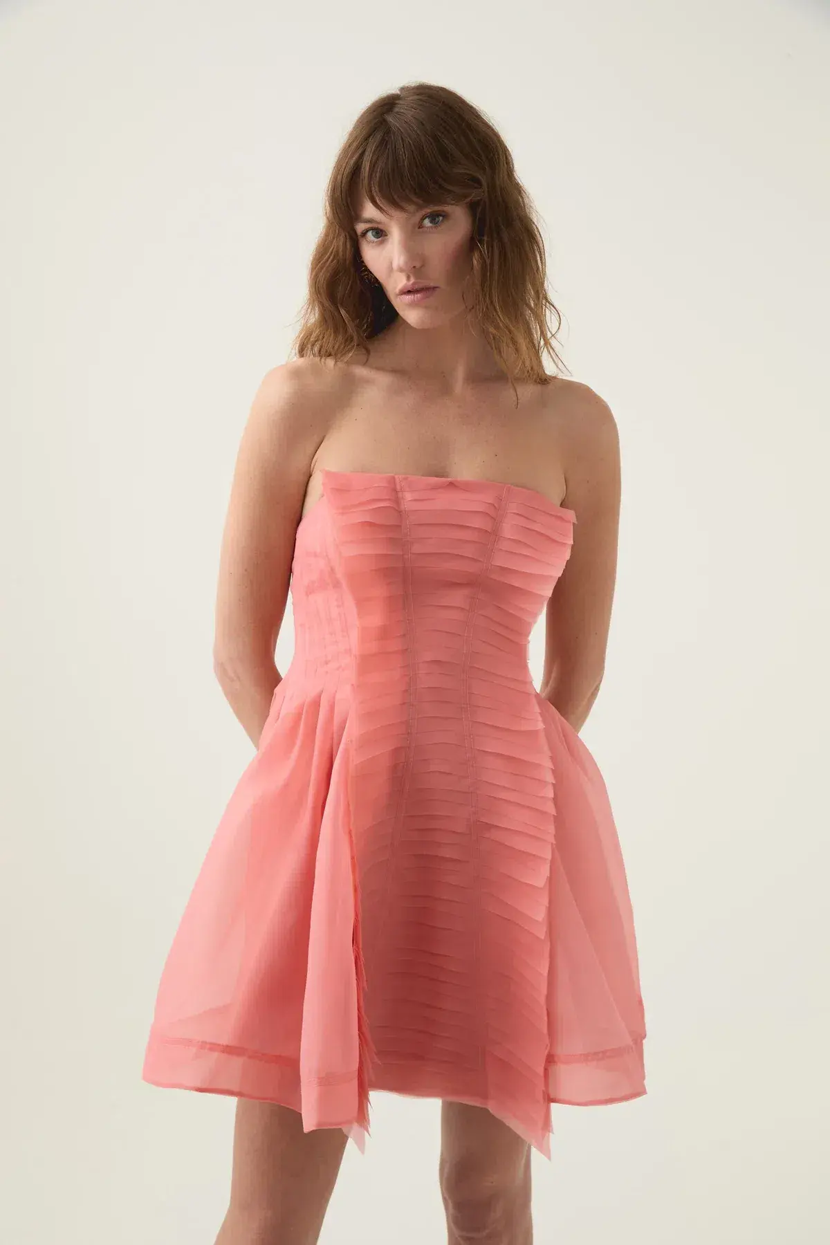 Aje Astrid Strapless Mini Dress Washed Coral Size AU 6  - Image 2
