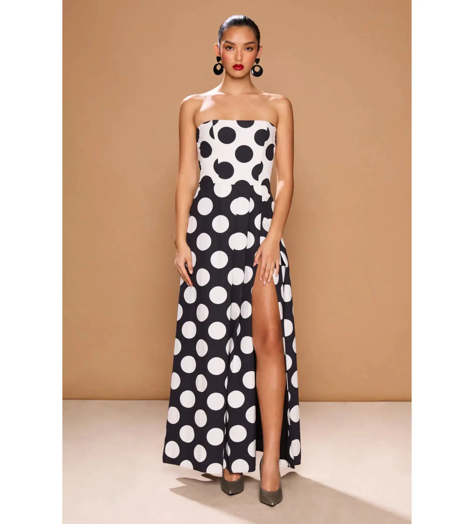 Sonya Moda Sonja Milano Polka Dot Dress Maxi Black Size AU 12 - Image 1