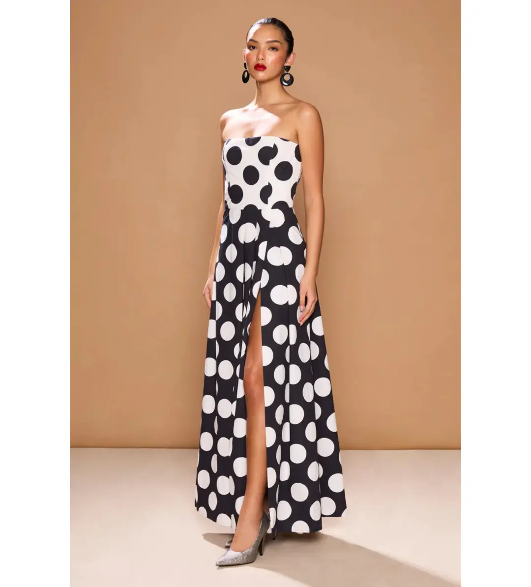 Sonya Moda Sonja Milano Polka Dot Dress Maxi Black Size AU 12 for rent on The Volte - main image