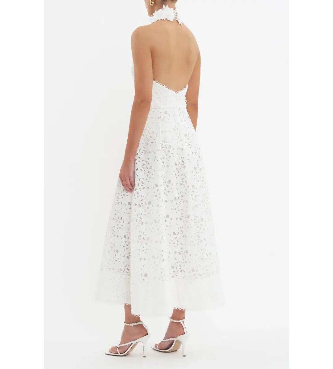 Rebecca Vallance Nuvola Halter Midi Dress in Ivory Size AU 8 for rent on The Volte - main image