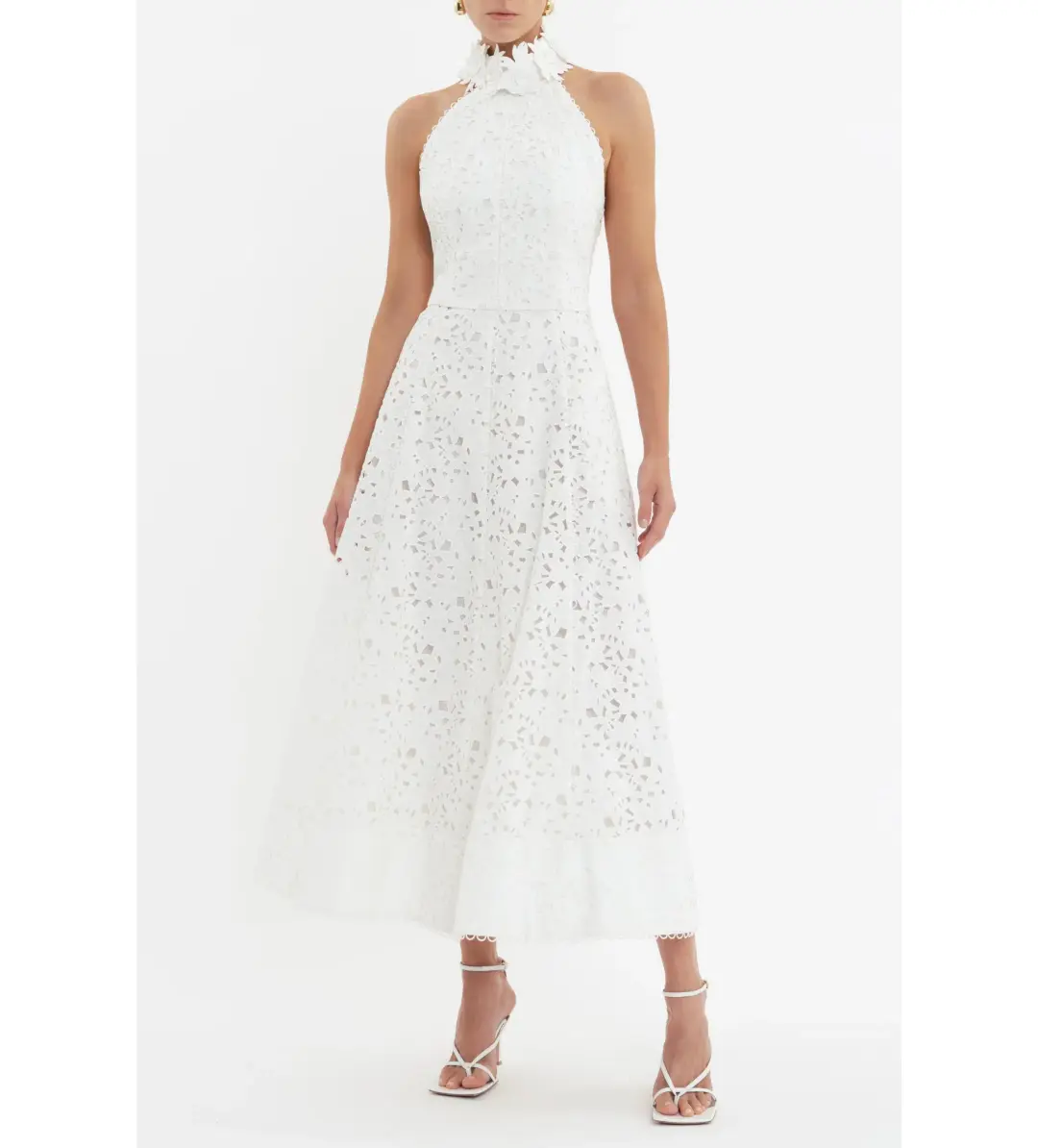 Rebecca Vallance Nuvola Halter Midi Dress in Ivory Size AU 8 for rent on The Volte - main image