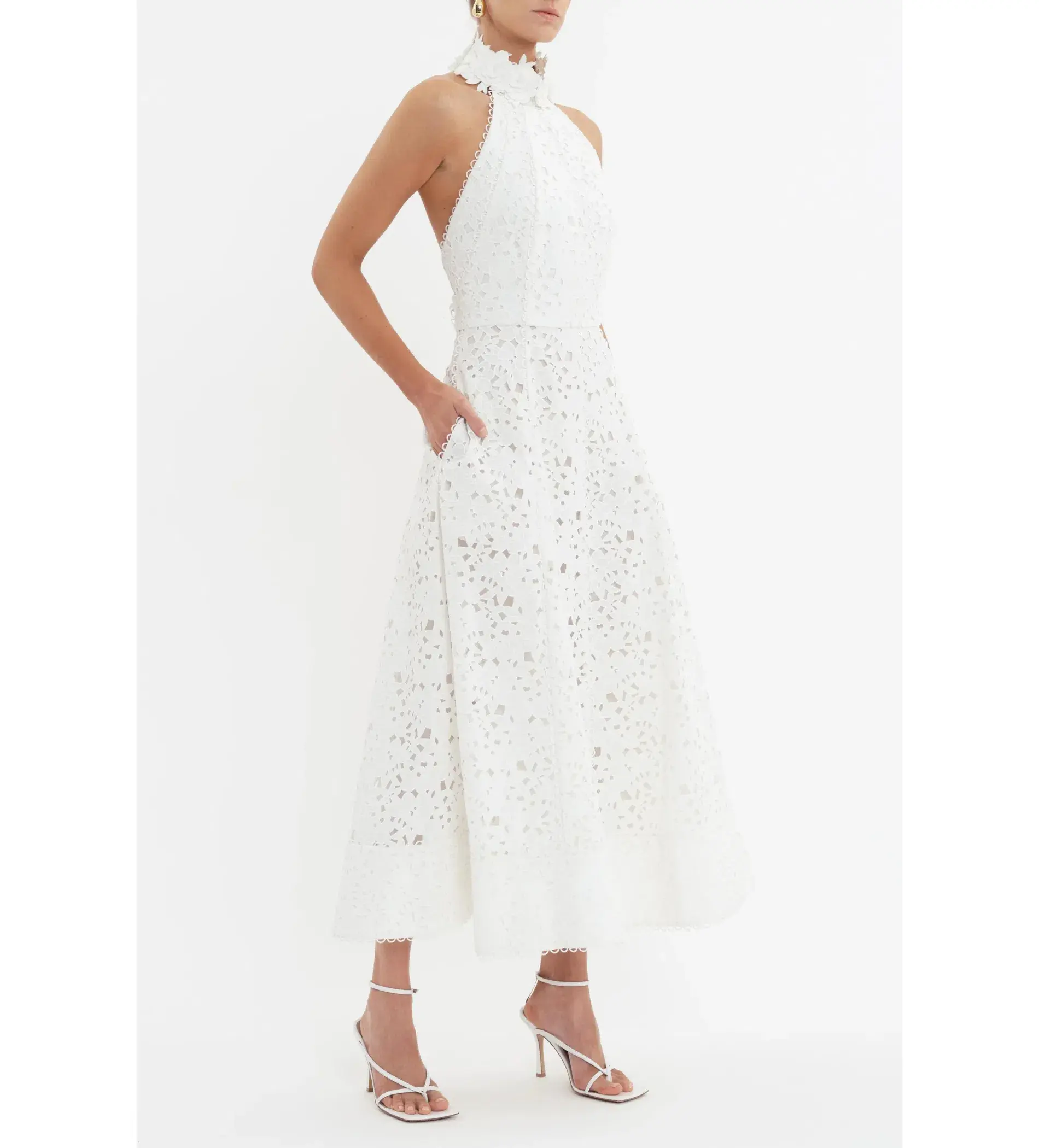 Rebecca Vallance Nuvola Halter Midi Dress in Ivory Size AU 8 - Image 3