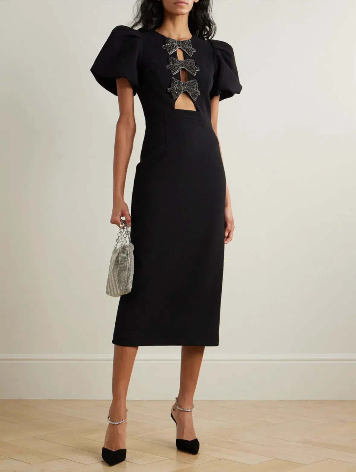 Rebecca Valance Eliana Puff Sleeve Midi Dress in Black Size AU 12 - Image 1