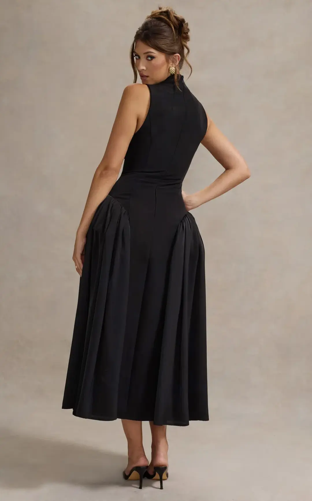 Club L London Napoli High Neck Midi Dress Black Size 10 for rent on The Volte - main image