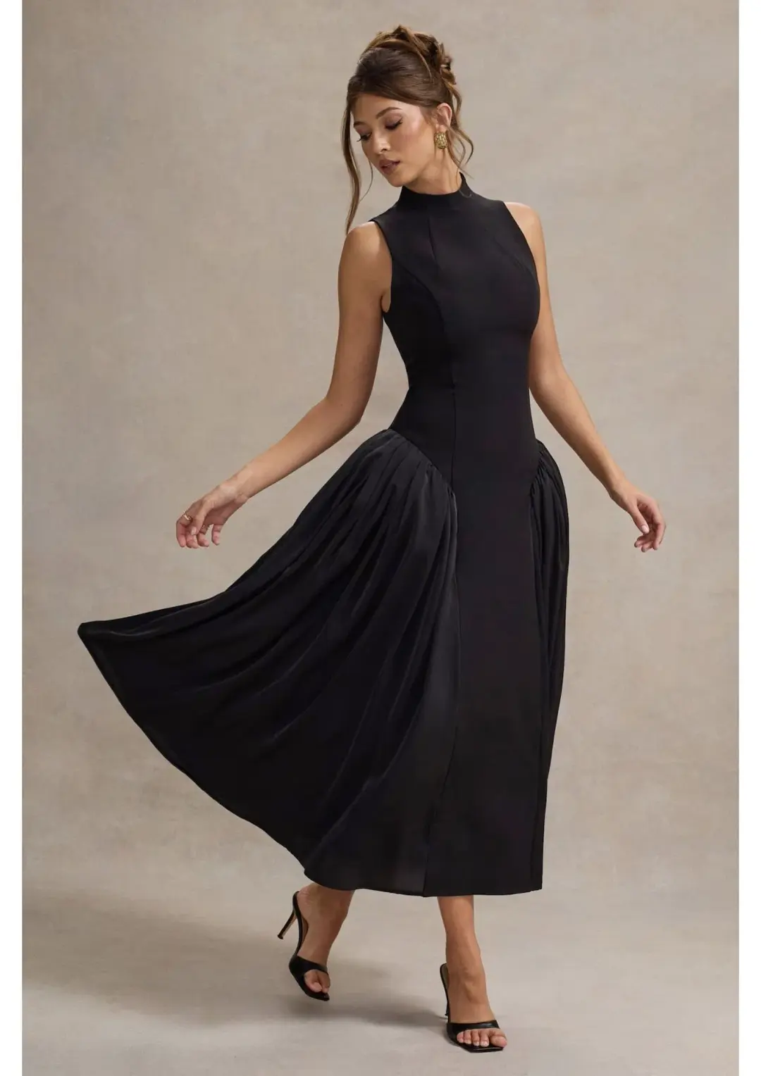 Club L London Napoli High Neck Midi Dress Black Size 10 for rent on The Volte - main image