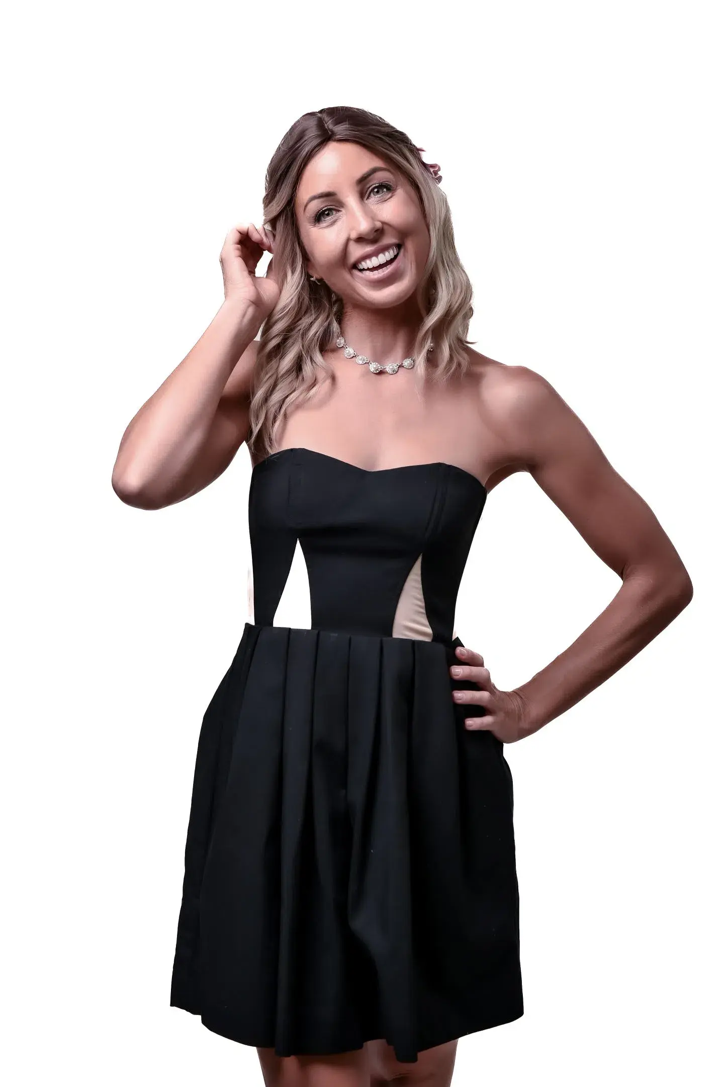 Bardot Strapless A-line Mini Dress Black/Beige Size 6 - Image 3