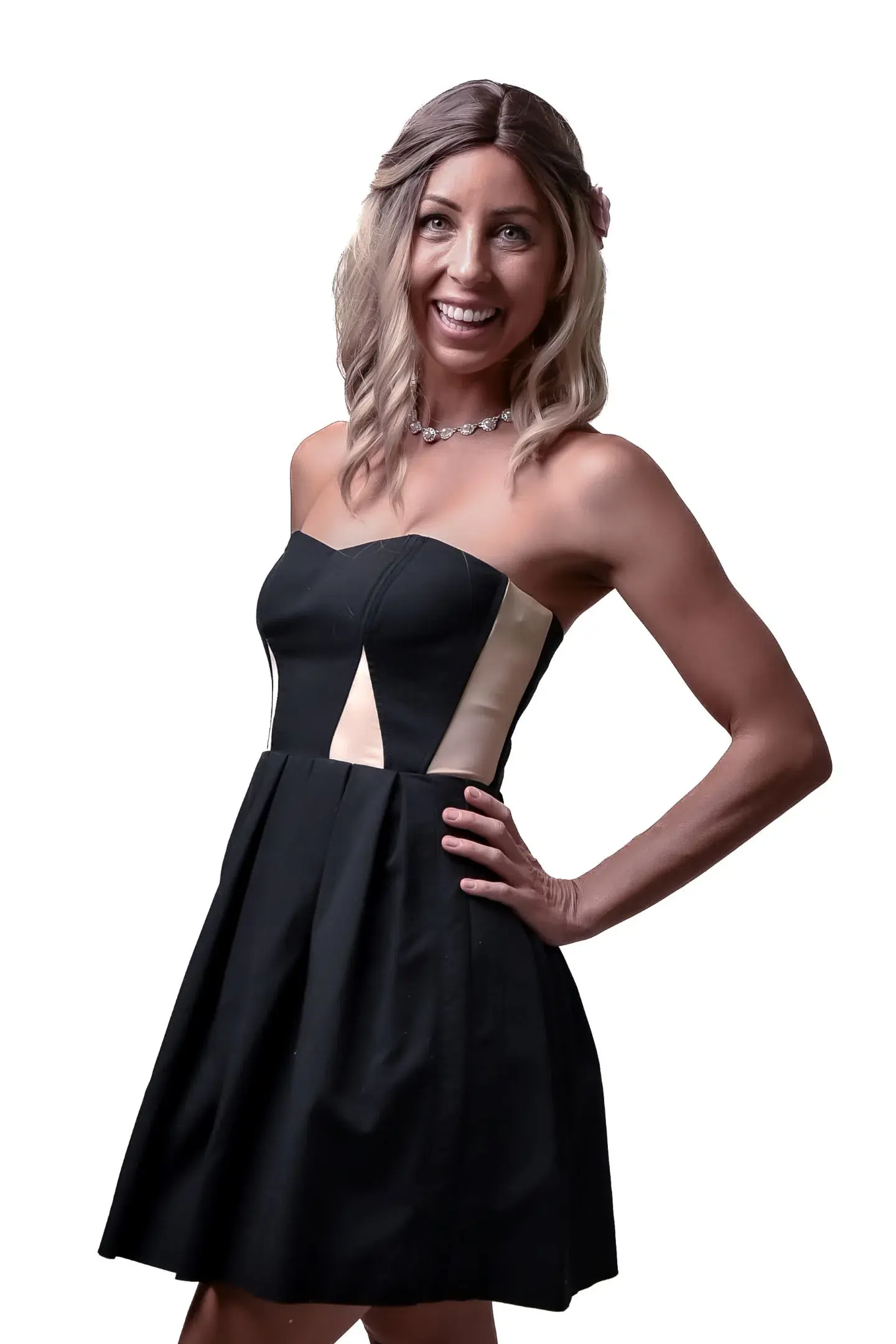 Bardot Strapless A-line Mini Dress Black/Beige Size 6 - Image 1