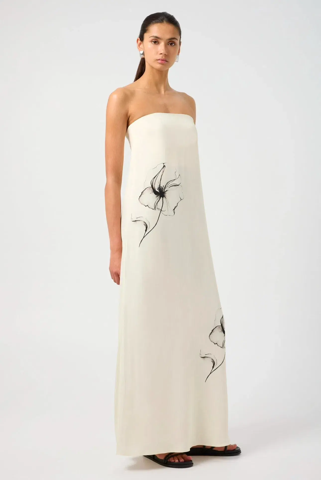Third Form Dream State Strapless Maxi Dress Cream/Black Print Size 12 - Image 4