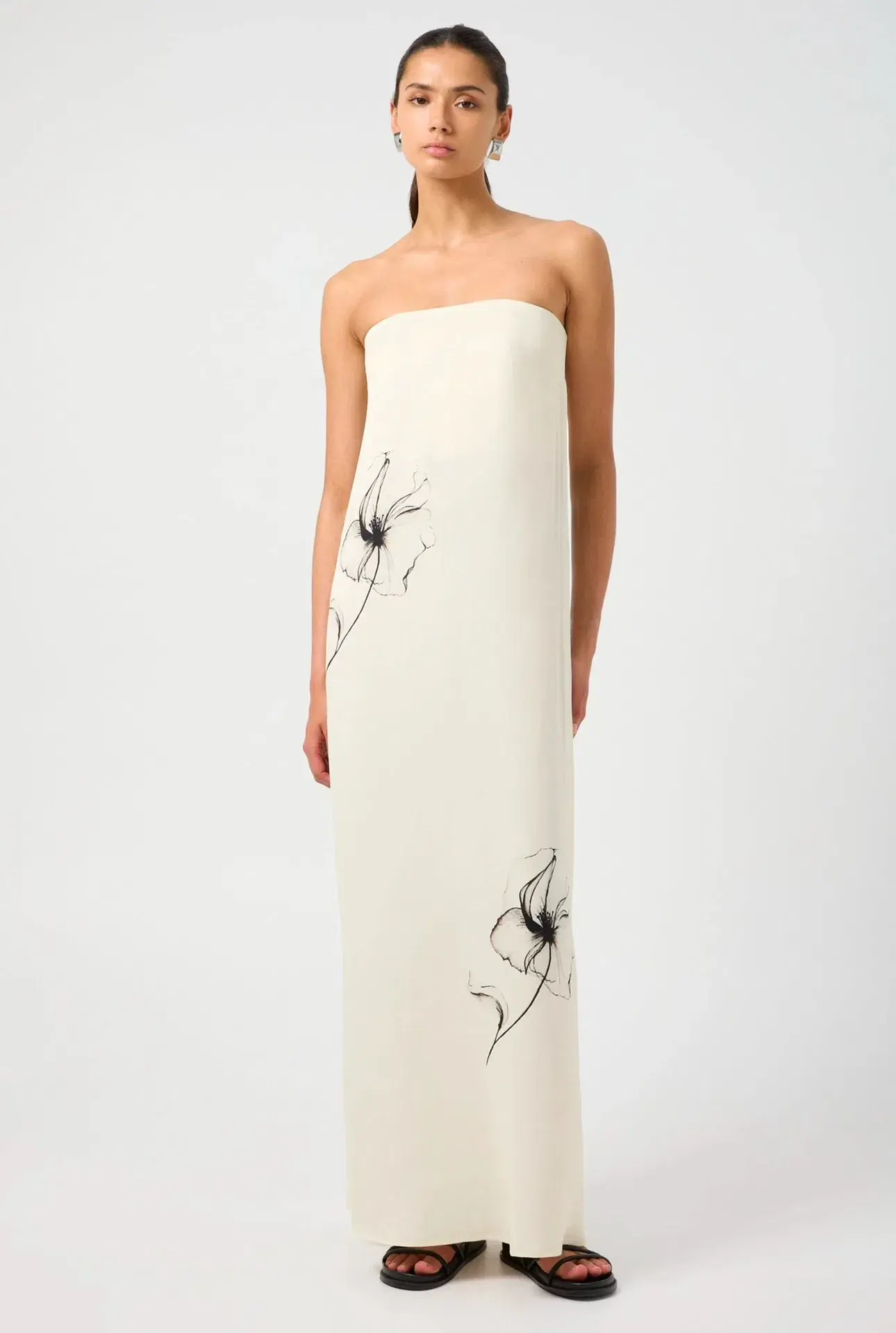 Third Form Dream State Strapless Maxi Dress Cream/Black Print Size 12 - Image 2