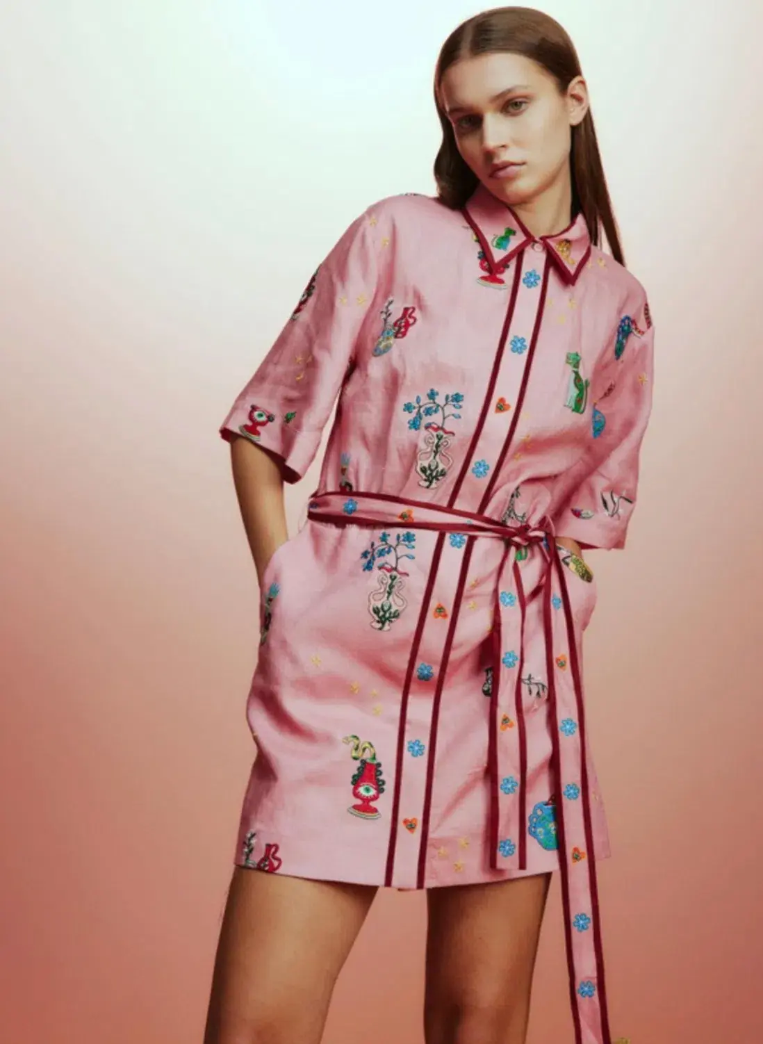 Alemais Timmy Embroidered Mini Dress Pink Size 10 - Image 2