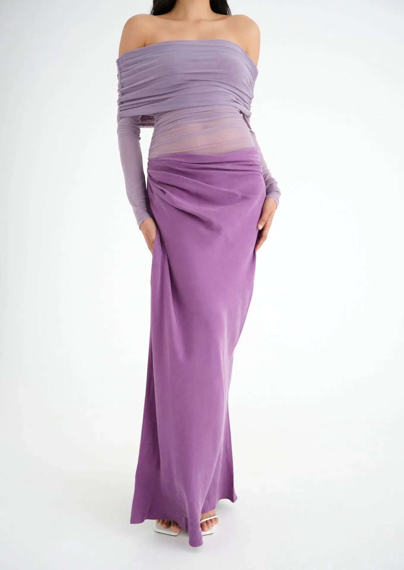 Benni Yasmin Off Shoulder Maxi Dress Vintage Orchid Size 12 - Image 4