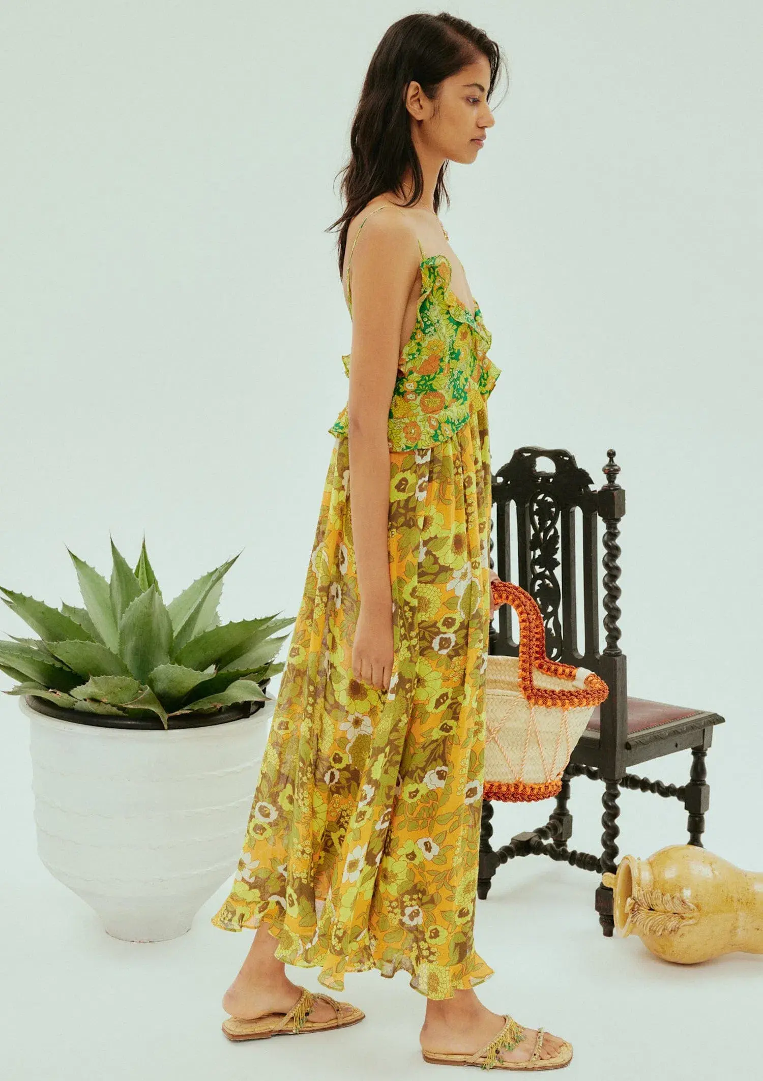 Alemais Jeff Spliced Frill Midi Dress Floral Size 8 - Image 4
