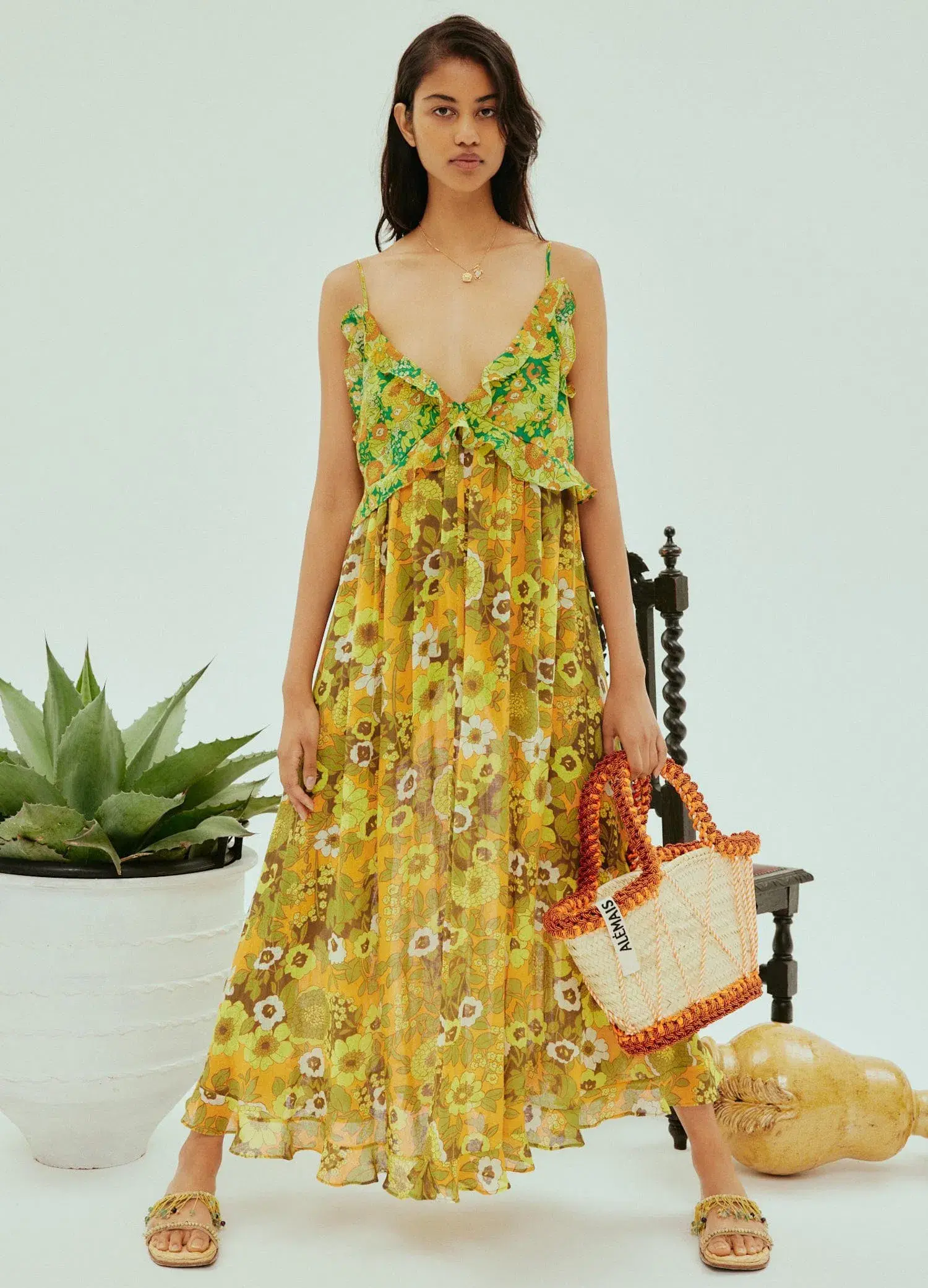 Alemais Jeff Spliced Frill Midi Dress Floral Size 8 - Image 1