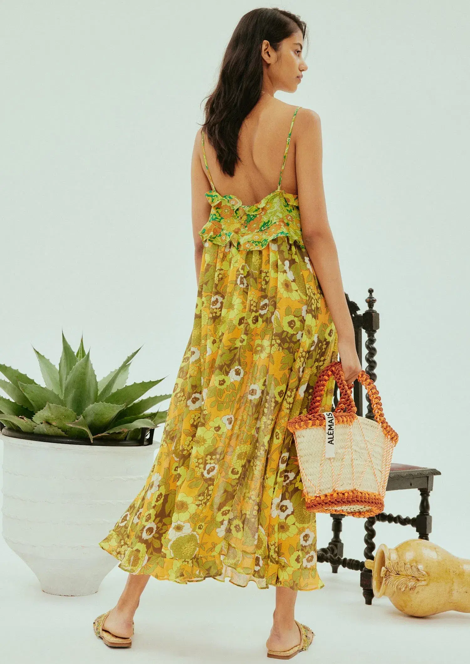 Alemais Jeff Spliced Frill Midi Dress Floral Size 8 - Image 3