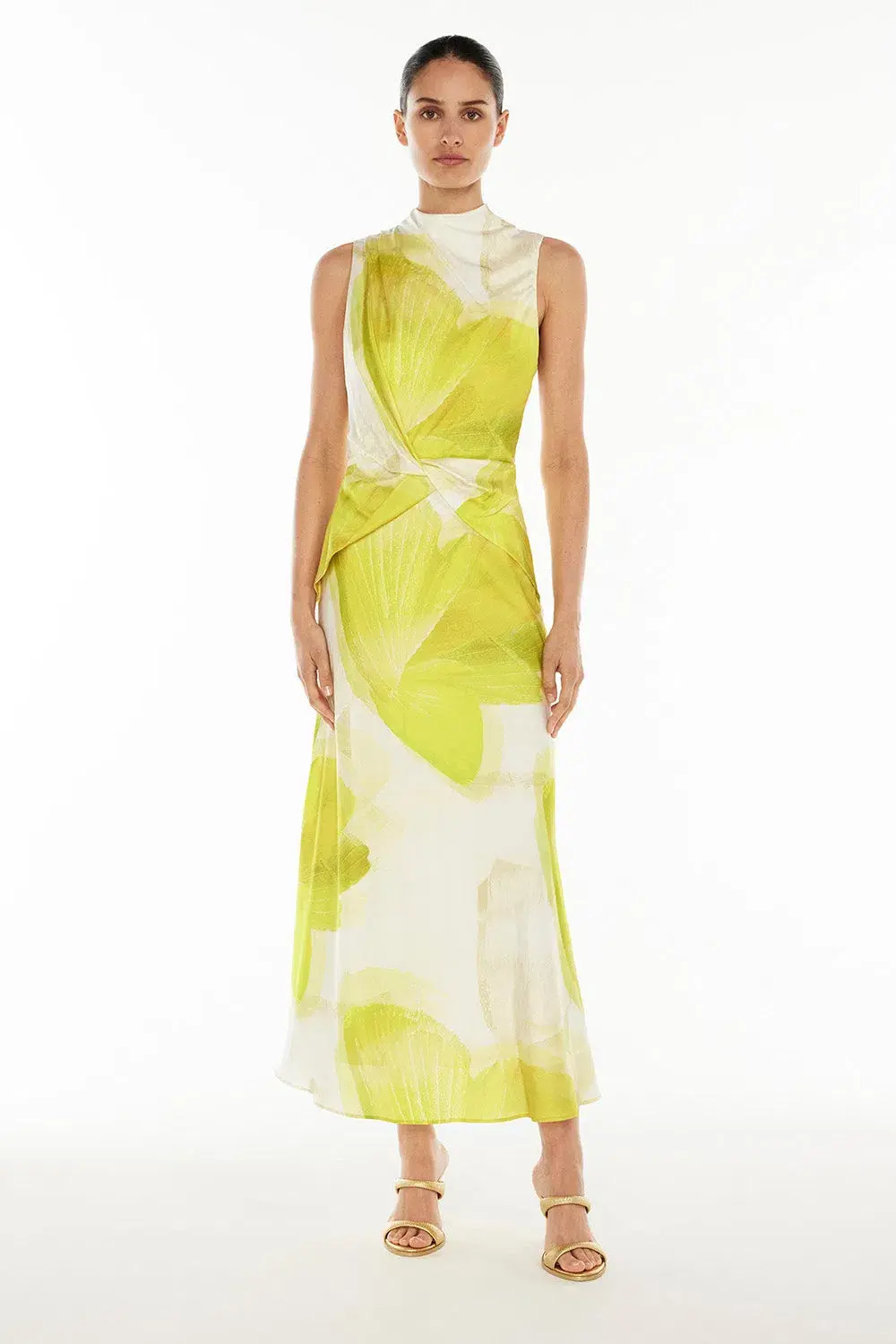 Manning Cartell Levitating Butterflies Drape Midi Dress Yellow/White Print Size 12 - Image 1