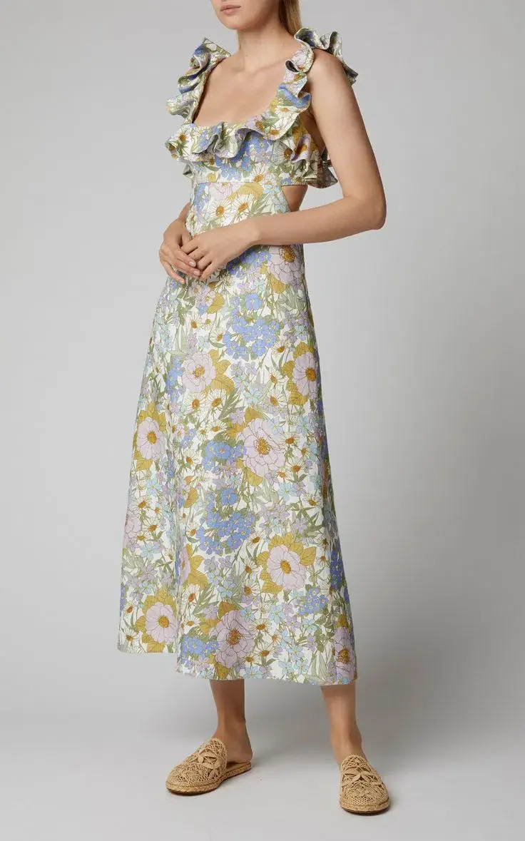 Zimmermann Super Eight Frilled Midi Dress Floral Size 1 / AU 10 - Image 4