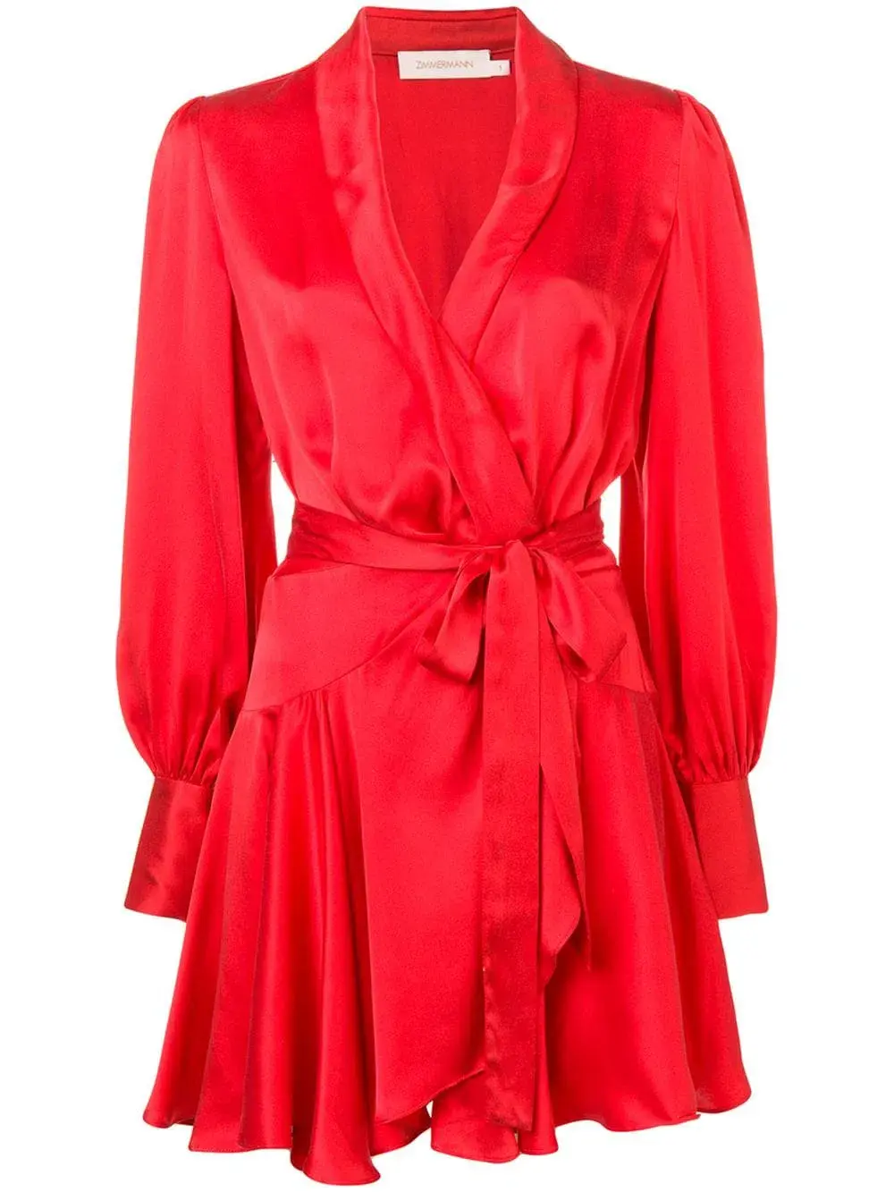 Zimmermann Ruffled Silk Wrap Mini Dress Bright Red Size 0 / AU 8 - Image 3