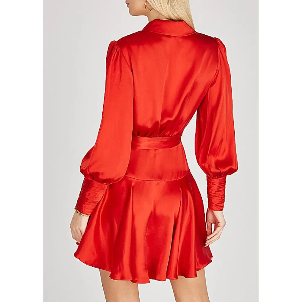 Zimmermann Ruffled Silk Wrap Mini Dress Bright Red Size 0 / AU 8 - Image 2