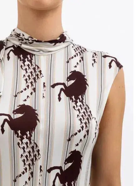 Chloe Iconic Tie Detail Pique Sleeveless Midi Dress Horse Print Size 36 FR / 8 AU - Image 2
