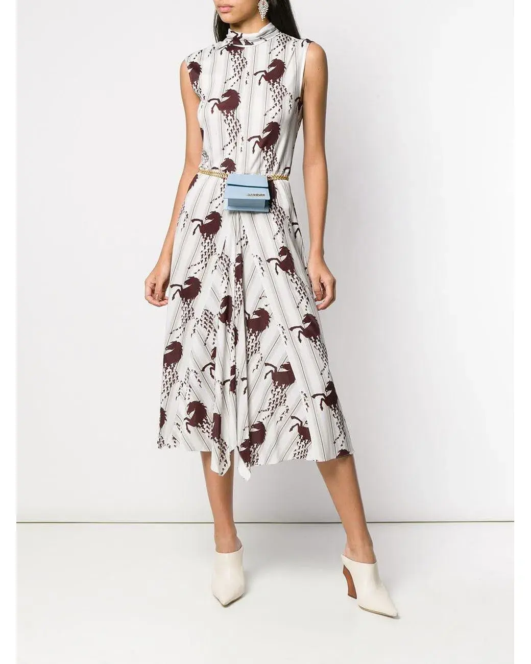 Chloe Iconic Tie Detail Pique Sleeveless Midi Dress Horse Print Size 36 FR / 8 AU - Image 5