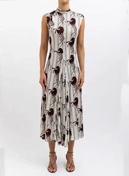 Chloe Iconic Tie Detail Pique Sleeveless Midi Dress Horse Print Size 36 FR / 8 AU - Image 7