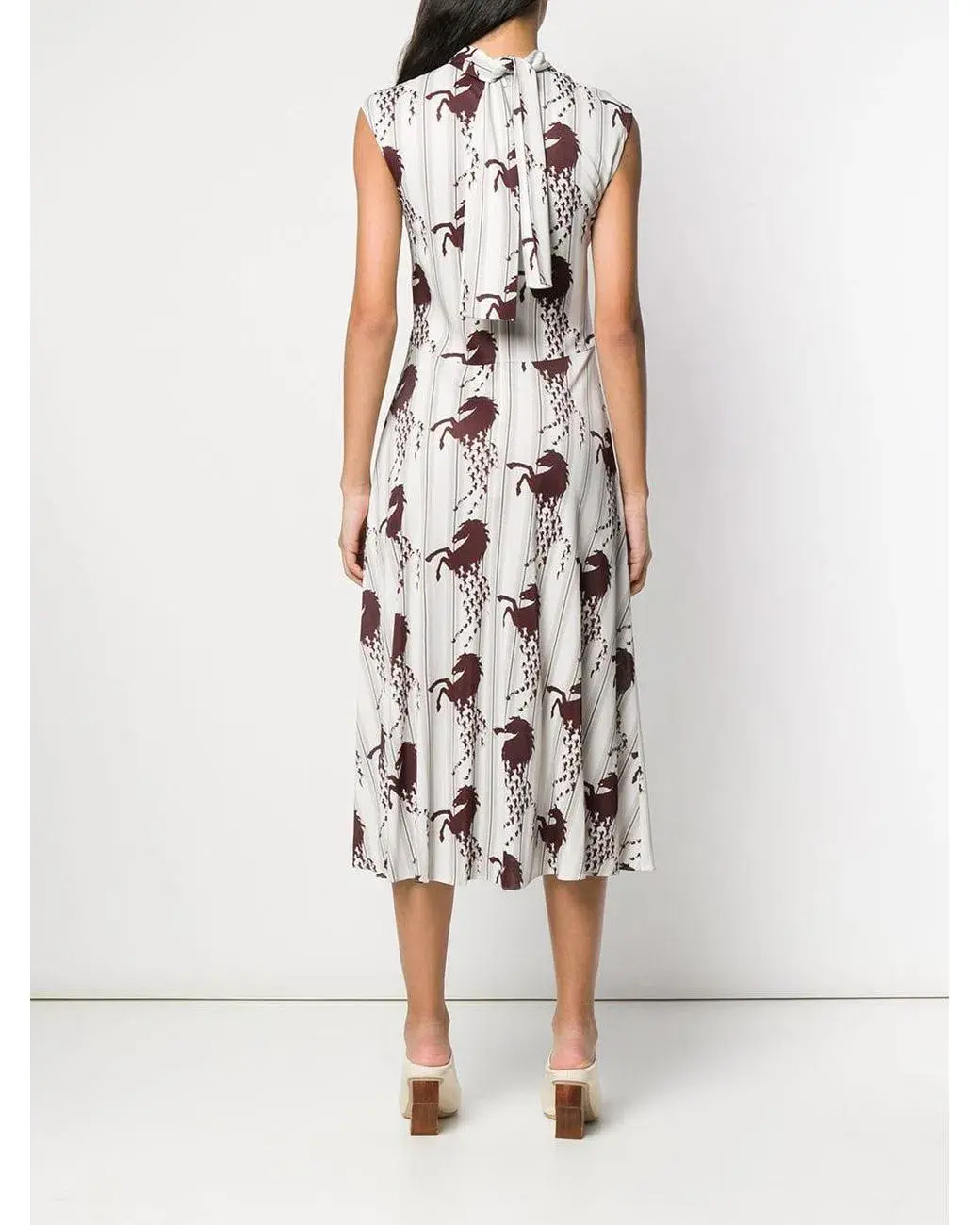 Chloe Iconic Tie Detail Pique Sleeveless Midi Dress Horse Print Size 36 FR / 8 AU - Image 6