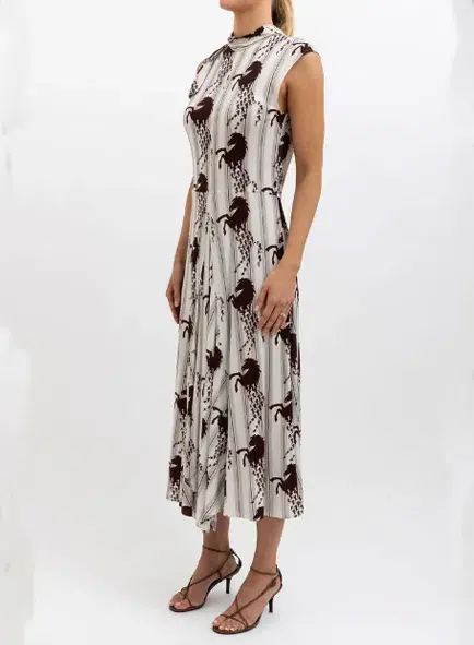 Chloe Iconic Tie Detail Pique Sleeveless Midi Dress Horse Print Size 36 FR / 8 AU - Image 4