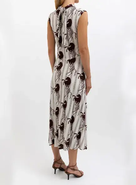 Chloe Iconic Tie Detail Pique Sleeveless Midi Dress Horse Print Size 36 FR / 8 AU - Image 3