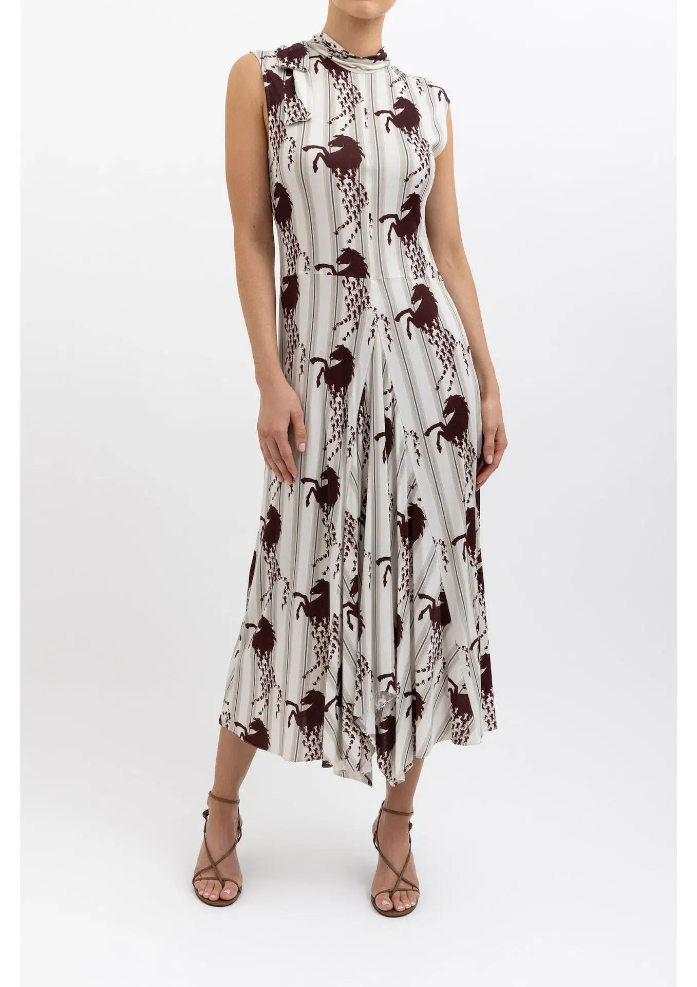 Chloe Iconic Tie Detail Pique Sleeveless Midi Dress Horse Print Size 36 FR / 8 AU - Image 1